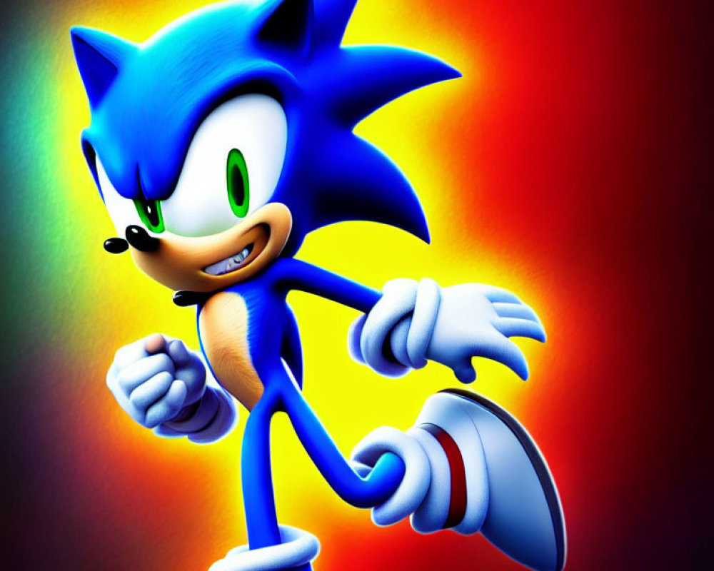Colorful Sonic the Hedgehog illustration with confident smirk and clenched fist