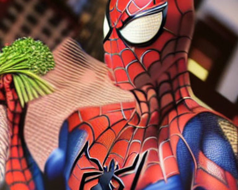 Detailed Spider-Man Figure in Dynamic Pose with Skyscraper Backdrop