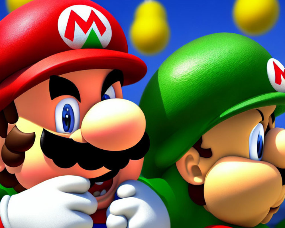 Mario and Luigi Close-Up with Yellow Stars Background