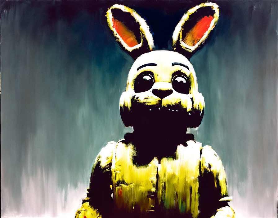 Yellow Rabbit Costume Character Against Dark Background
