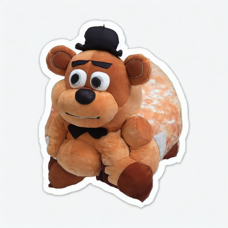 Brown Bear Plush Toy with Top Hat and Bow Tie on White Background