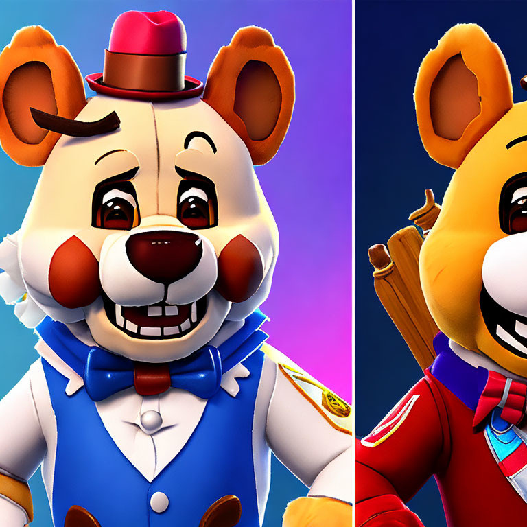 Colorful Circus Attire: Smiling Bear with Hat, Winking Bear with Baton