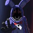 Sinister rabbit-like creature with glowing eyes and eerie puppet companions