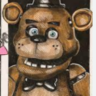 Sinister anthropomorphic bear in top hat and bow tie with creepy creature.