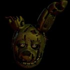 Damaged animatronic rabbit head with creepy features