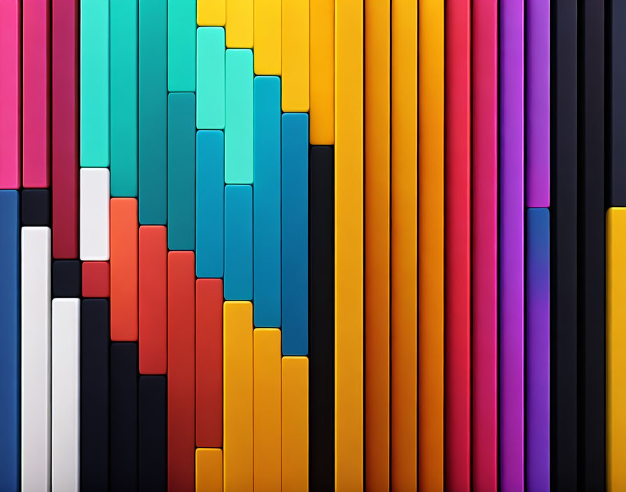 Colorful 3D vertical bars in mosaic pattern, cool to warm tones