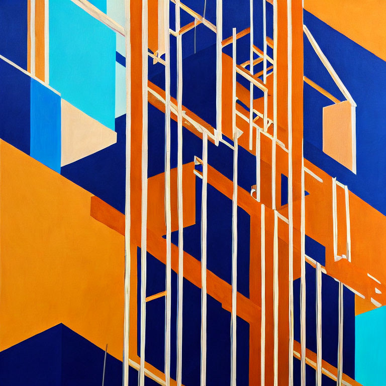 Vivid Blue and Orange Geometric Painting with Sharp Angles