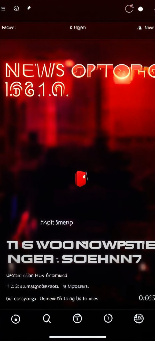 Blurred smartphone interface with red and black icons and text