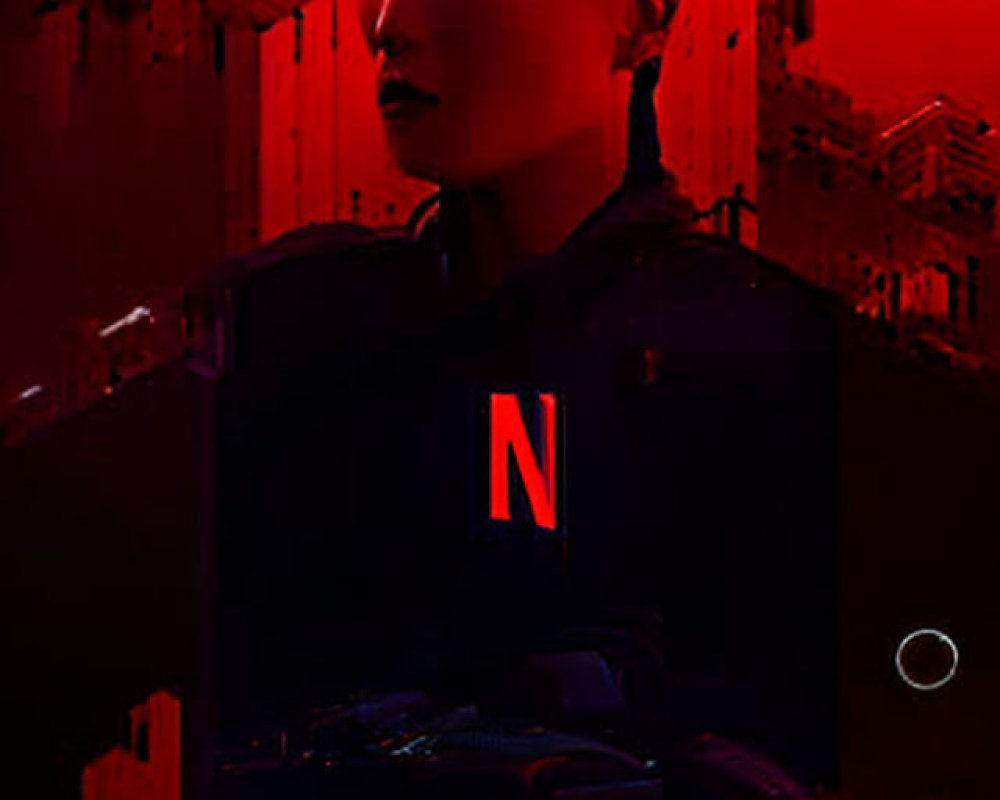 Silhouette profile on red and black background with mirrored text for Netflix collaboration
