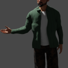 Stylized figurine of a man in green jacket with smartphone