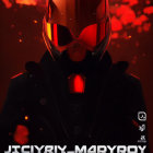 Futuristic astronaut poster with red and black hues and sci-fi logos