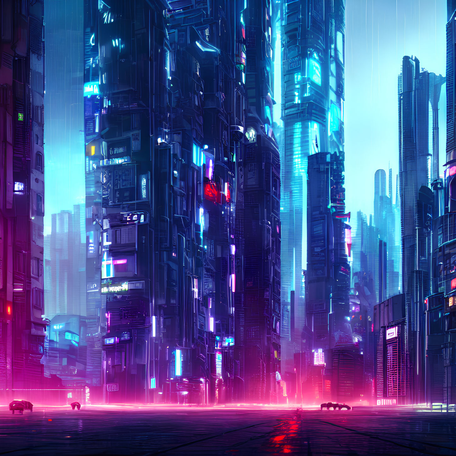 Cyberpunk city on a rainy Day