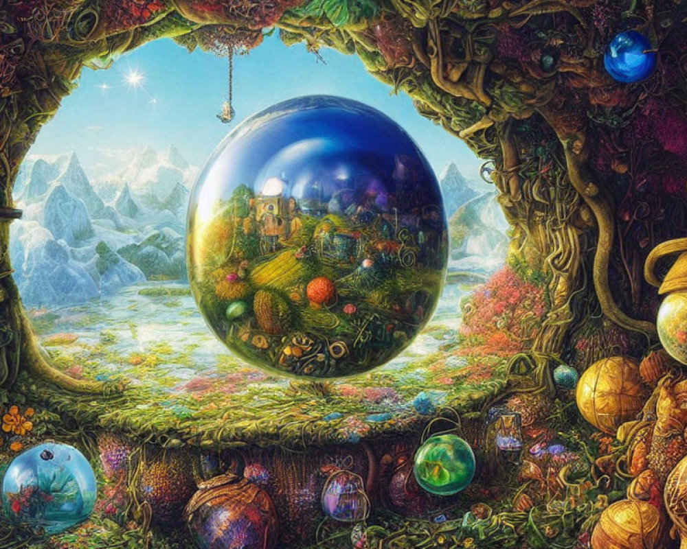 Fantastical Landscape with Glossy Orb and Archway