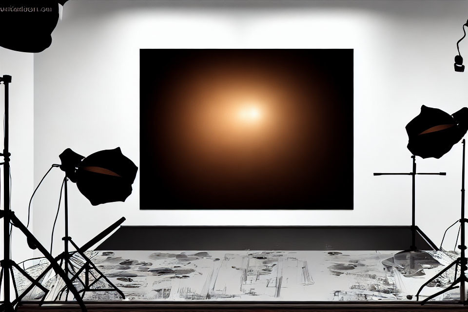 Professional Photo Studio Setup with Lighting Equipment and Glowing Orb Photograph