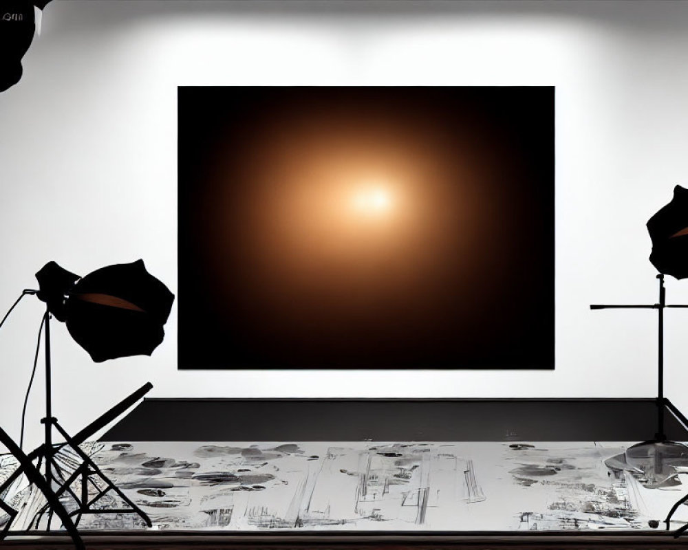 Professional Photo Studio Setup with Lighting Equipment and Glowing Orb Photograph