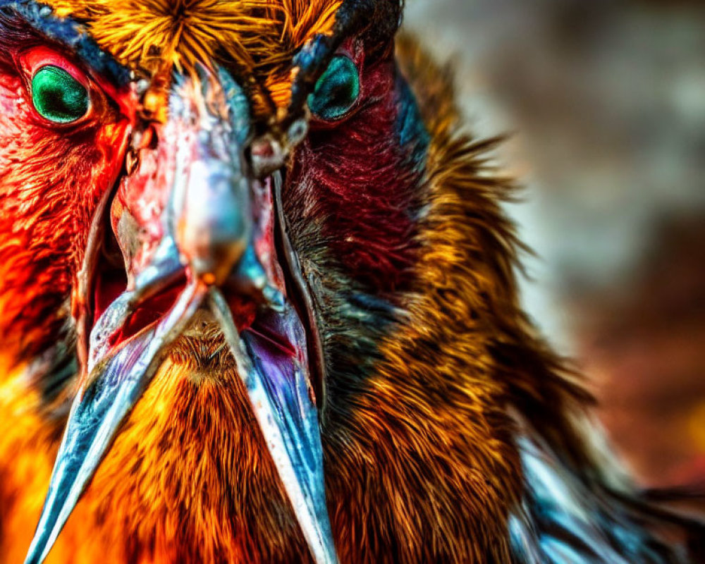 Vibrant Rooster with Green Eyes and Colorful Plumage