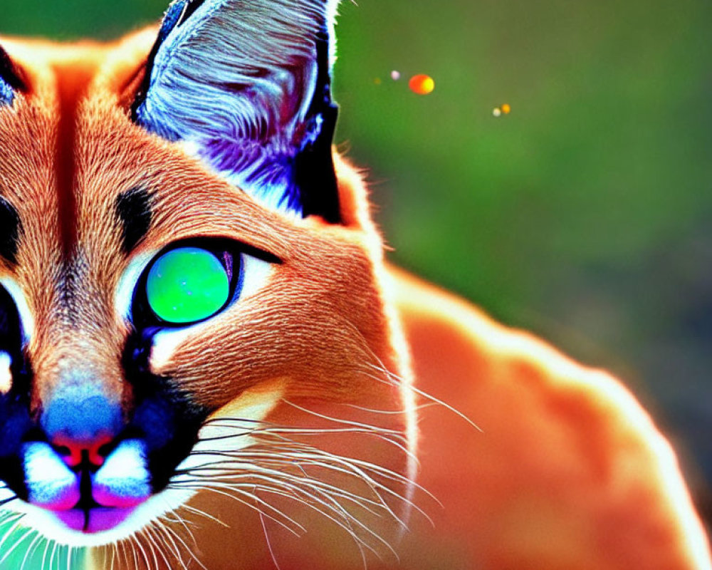 Digitally Altered Cat with Vivid Colors and Intense Green Eyes