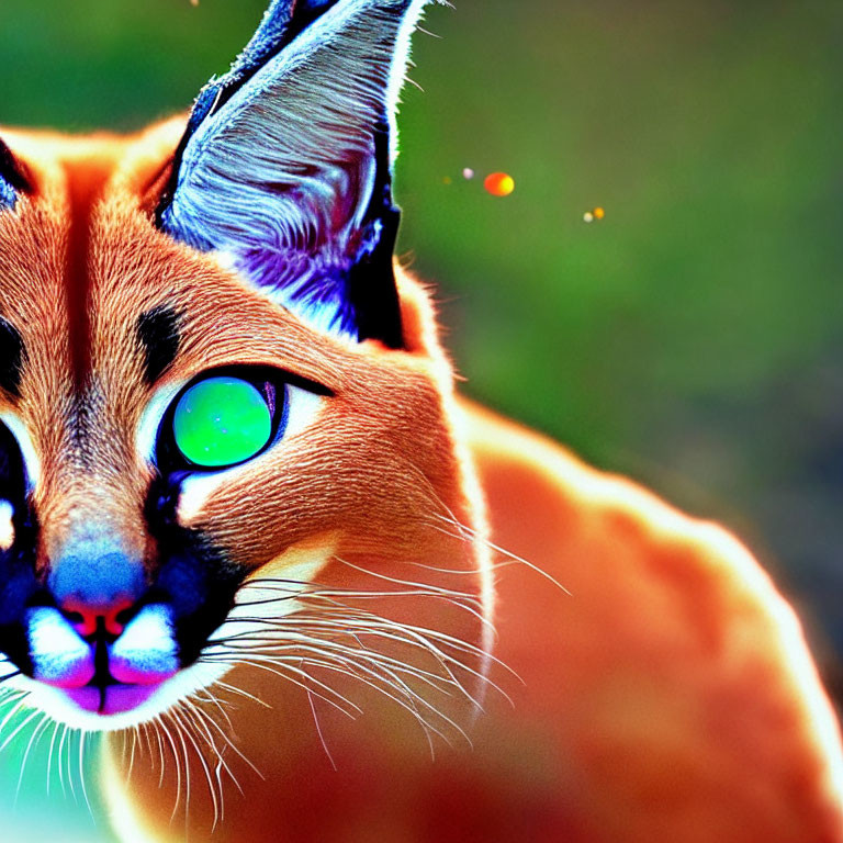 Digitally Altered Cat with Vivid Colors and Intense Green Eyes