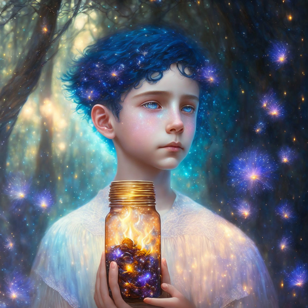 Boy with beautiful glass jar 