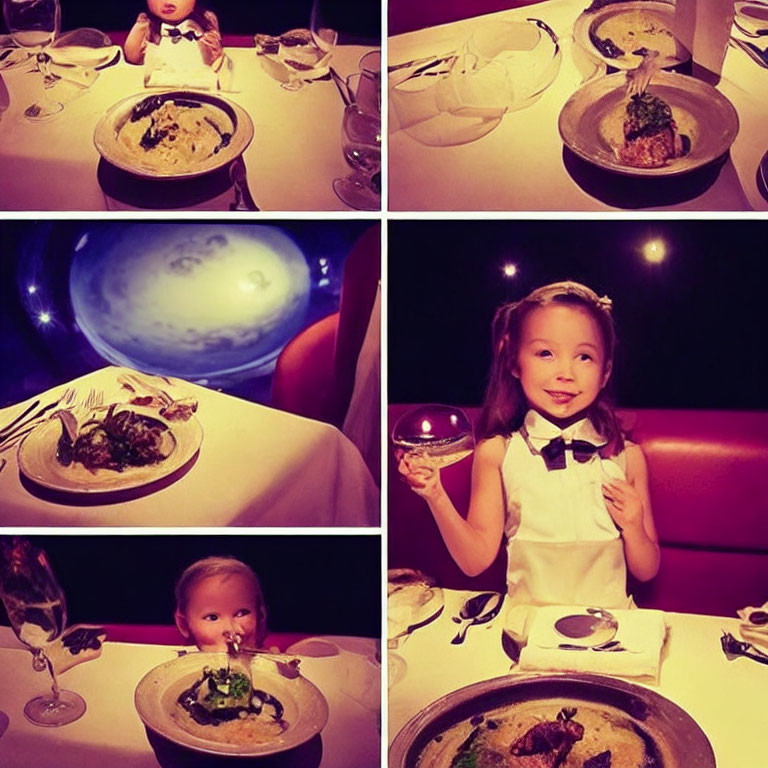 Elegant Dining Setup and Dishes with Smiling Girl in Fancy Environment