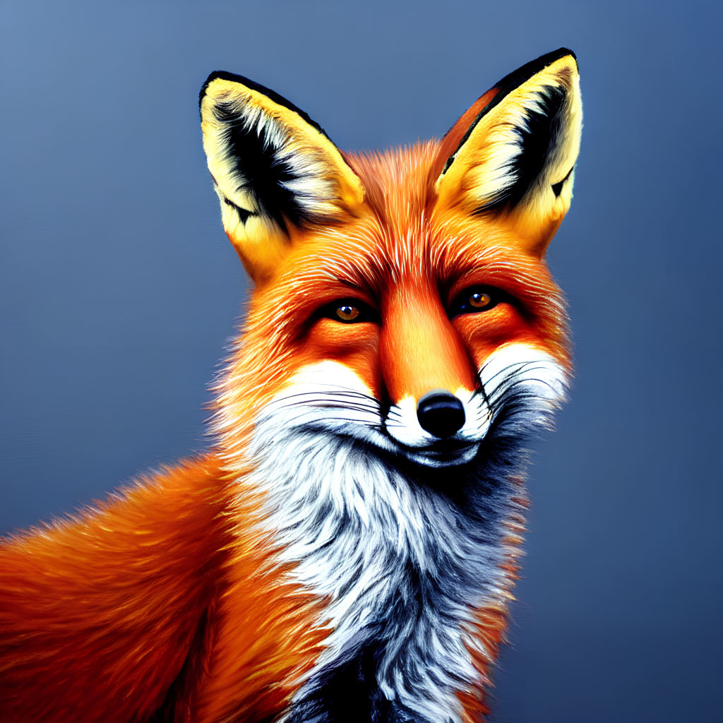 Vivid Red Fox Digital Illustration on Blue Background