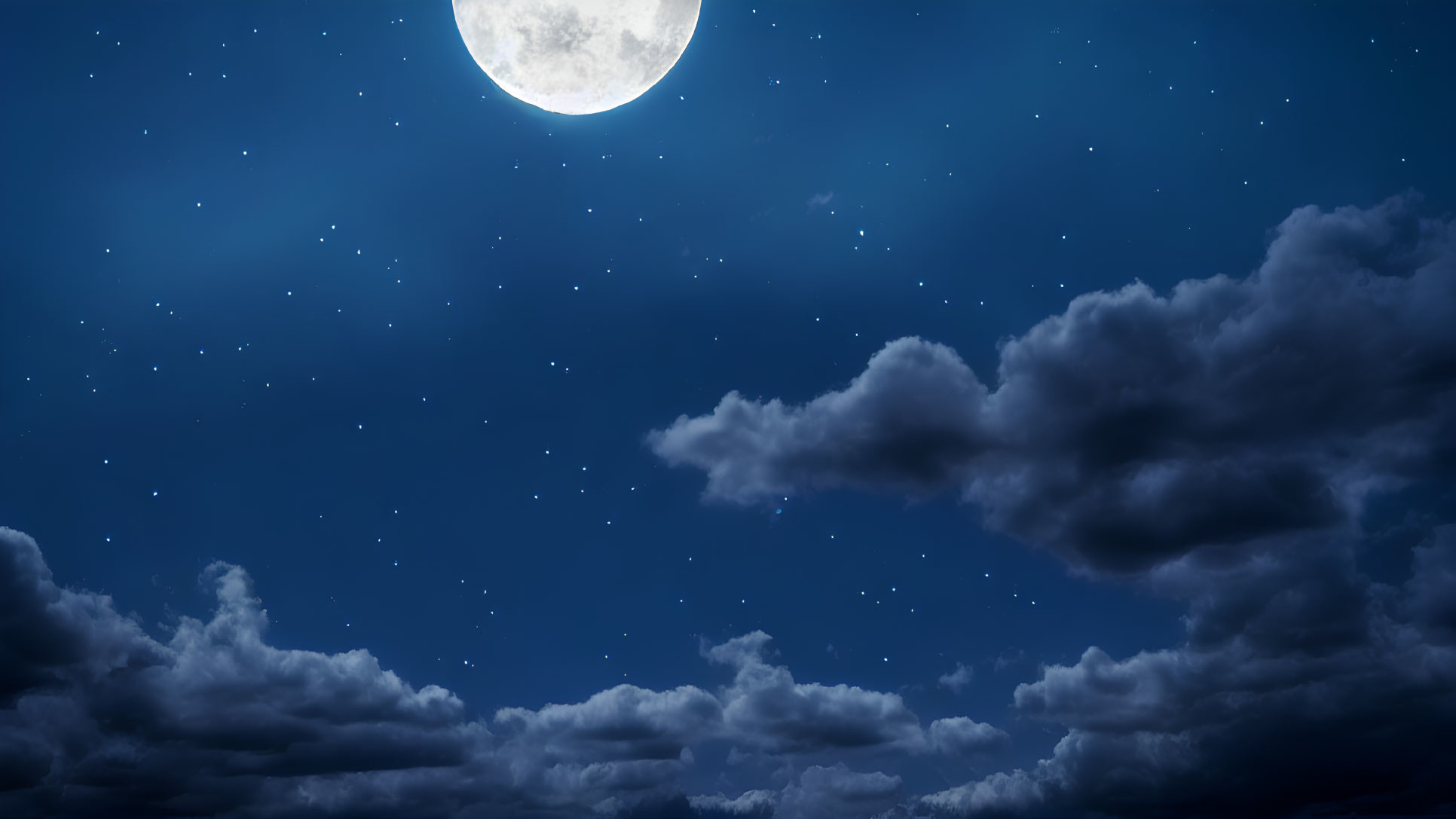 Night Sky with Full Moon and Stars Peeking Through Clouds