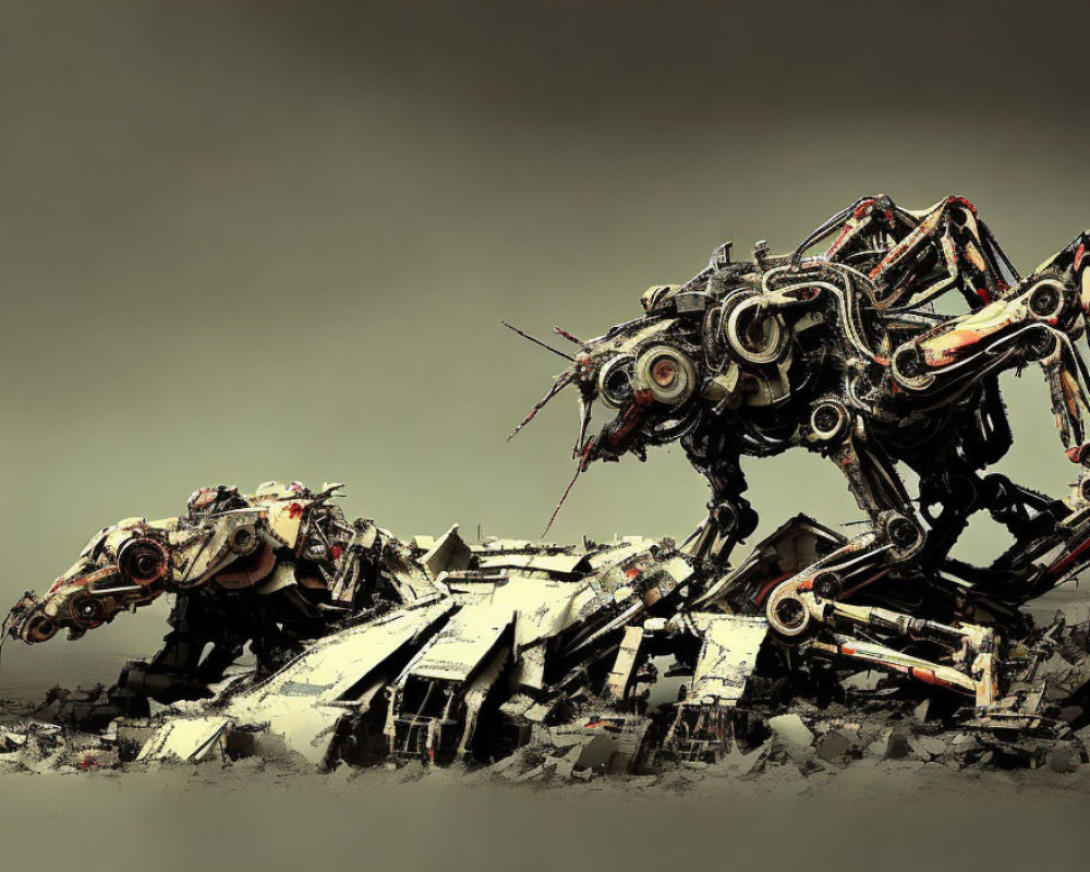 Scrap Metal Insect-Like Mechanical Creatures on Debris Pile