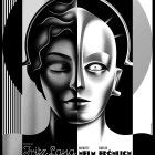 Abstract geometric black and white artwork of stylized female face