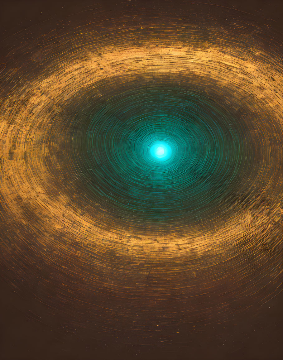 Concentric circles with radiant blue light and golden hues on dark background