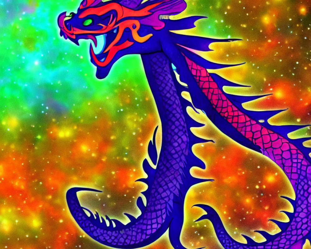 Colorful Blue Dragon Art Against Starry Background