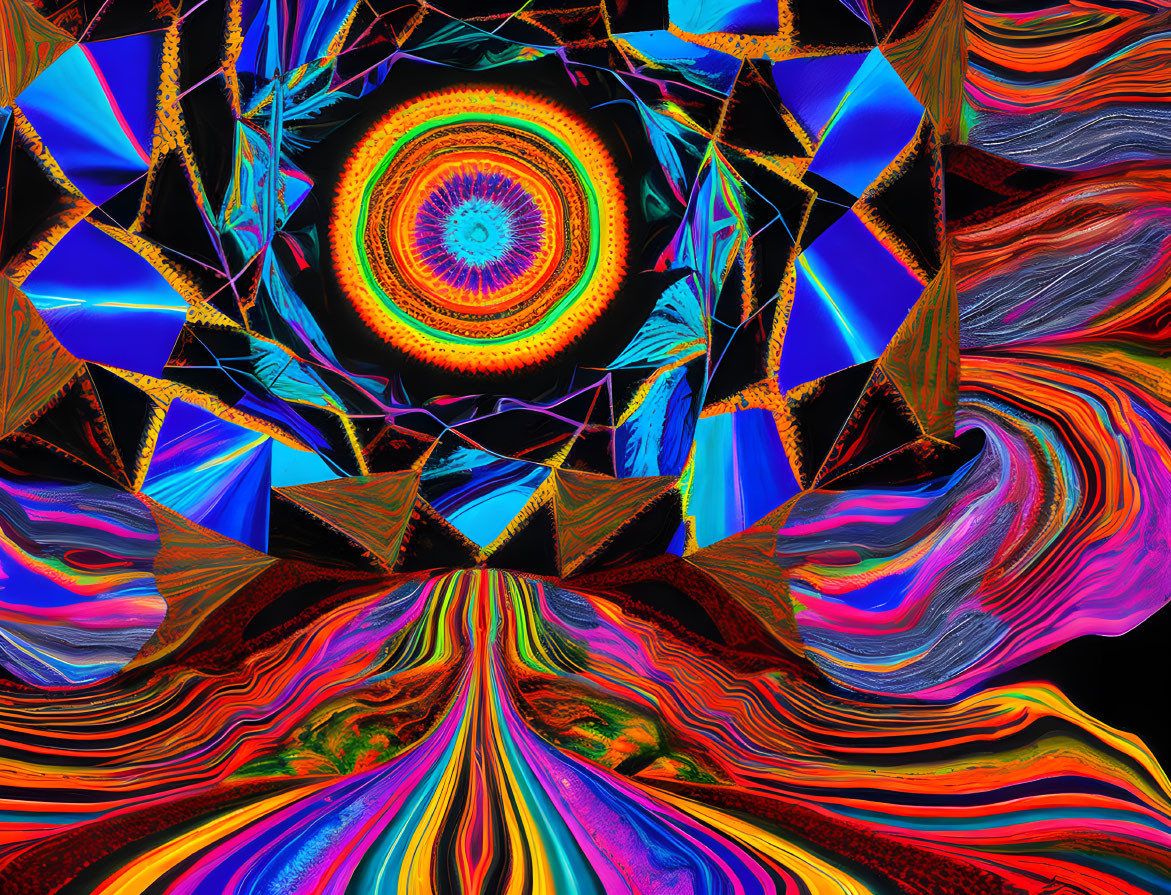 Colorful Psychedelic Digital Artwork with Distorted Geometry