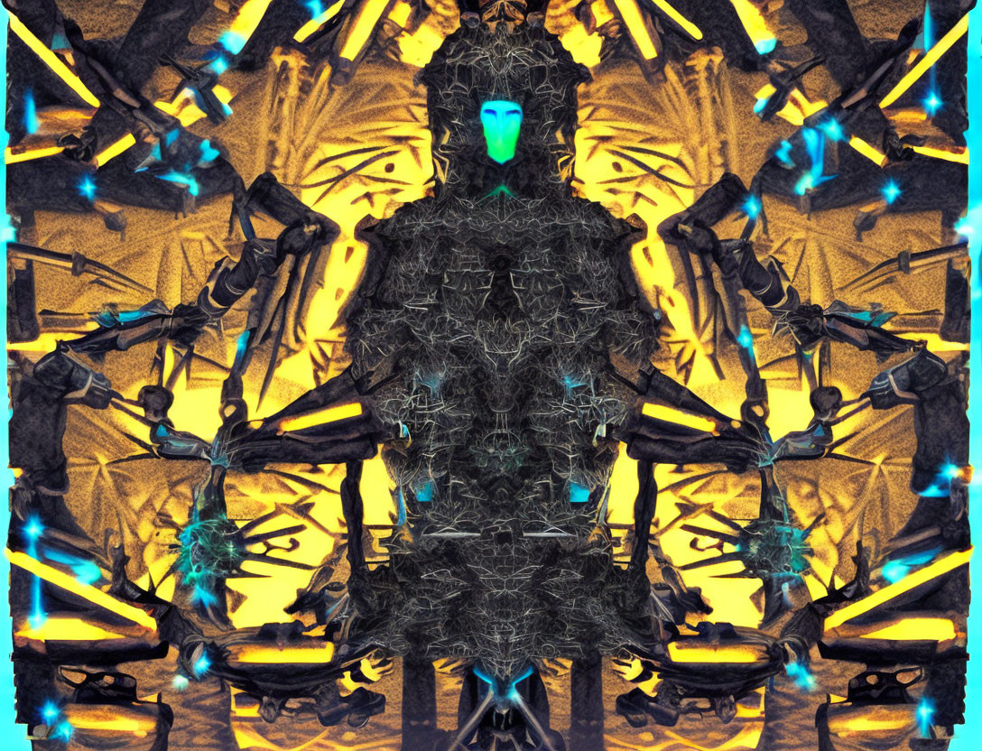 Symmetrical Kaleidoscopic Image with Central Humanoid Figure