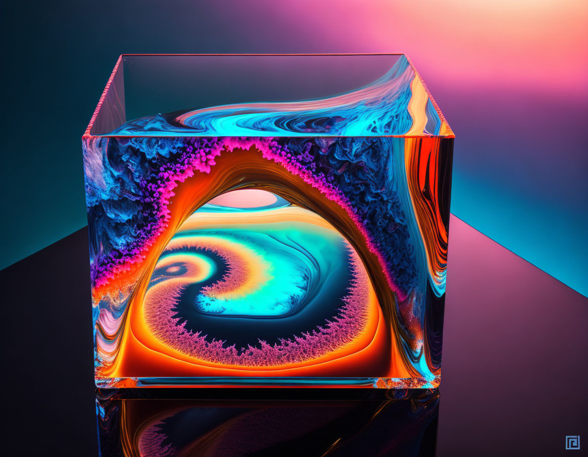 Colorful Fractal Cube Artwork on Dual-tone Background