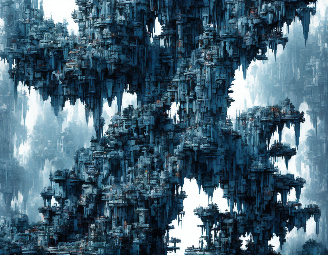 Intricate Blue Fractal Structure with City-Like Formations