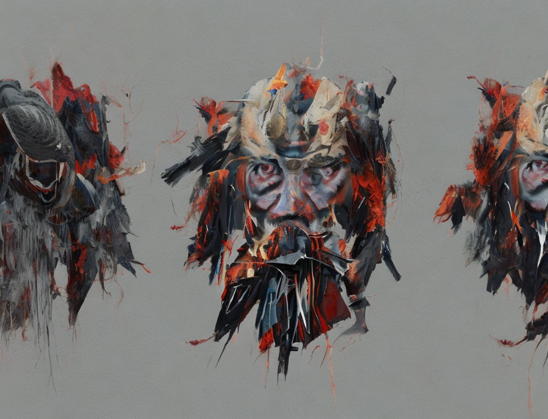 Abstract Warrior-Themed Portraits with Splattered Paint Effects