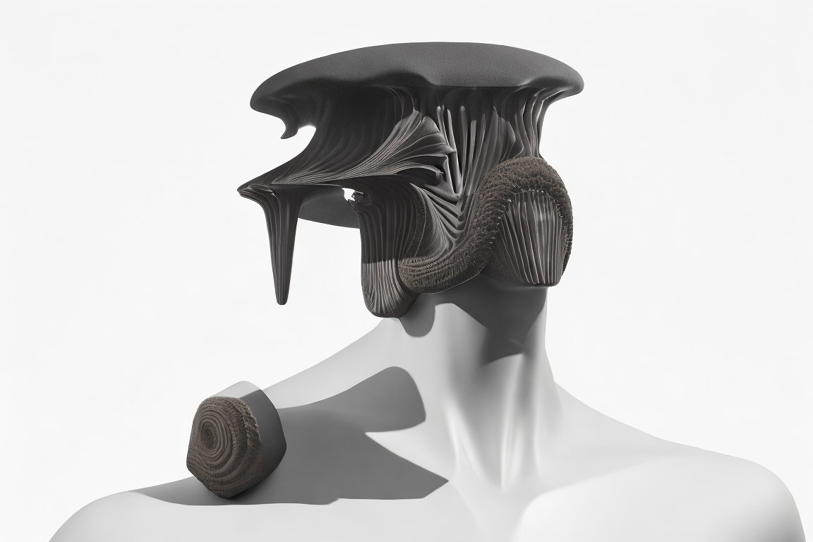 Abstract Black and White Hat Design on Mannequin Head with Dynamic Shadow