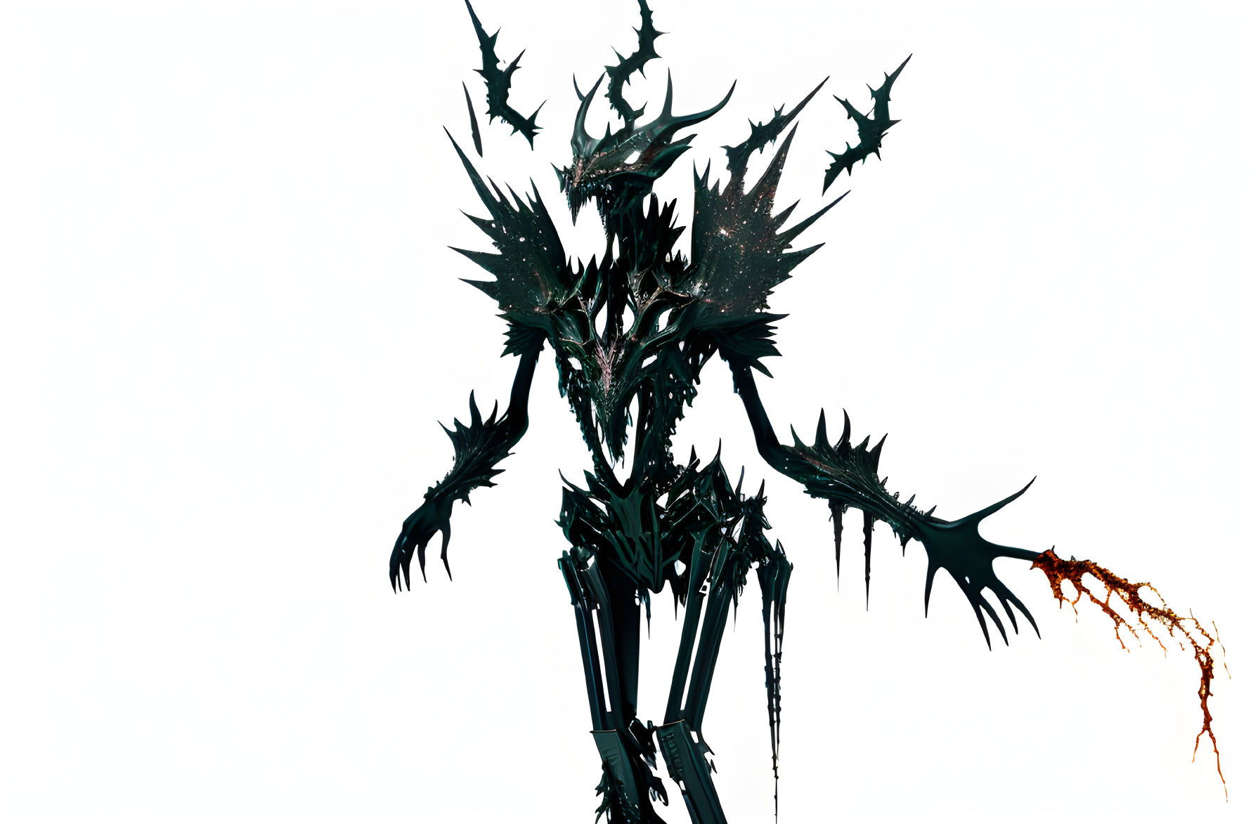 Dark-hued mechanical creature with spiky extensions and sharp claws.
