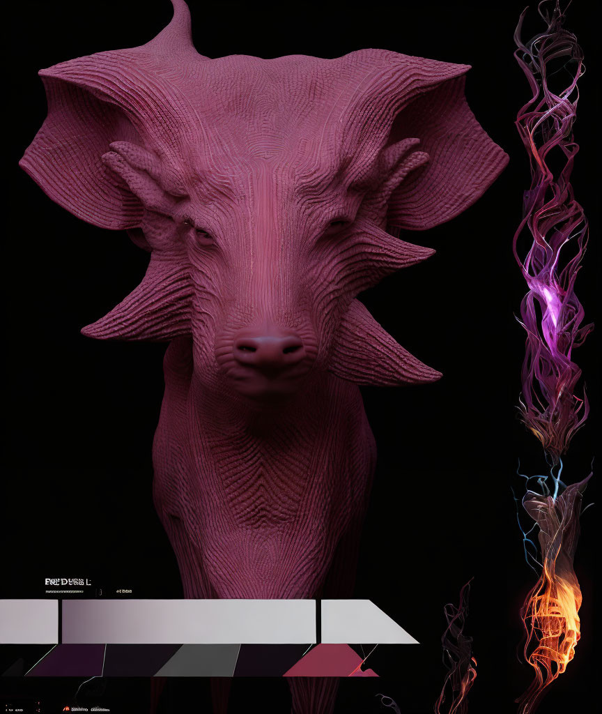 Stylized pink dragon creature with colorful energy streams on dark background