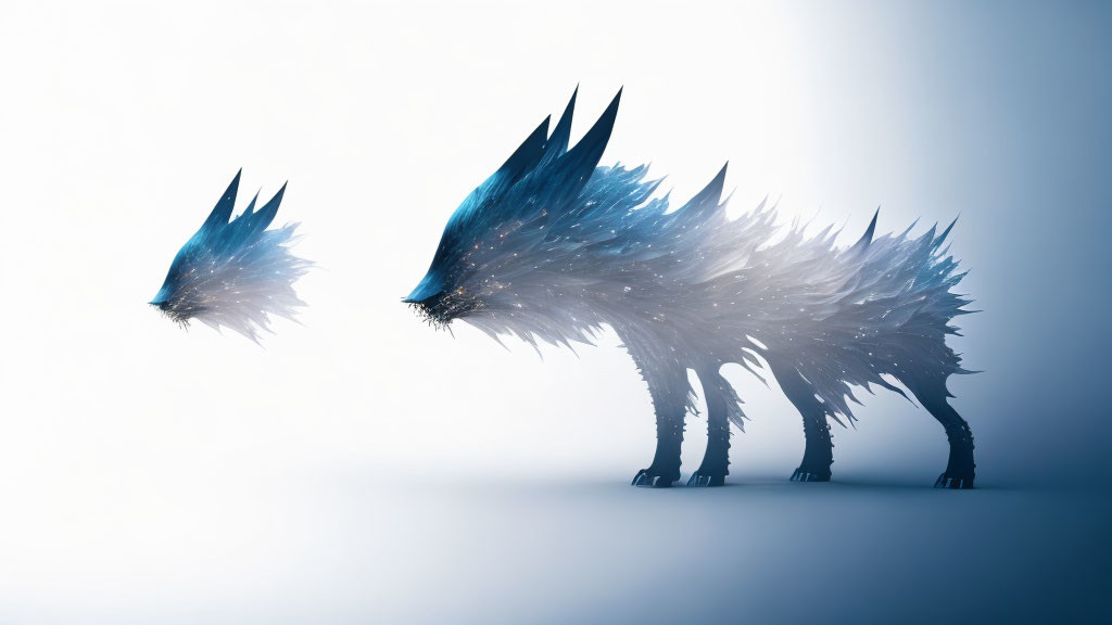 Ethereal blue crystalline creatures with sharp edges walking together