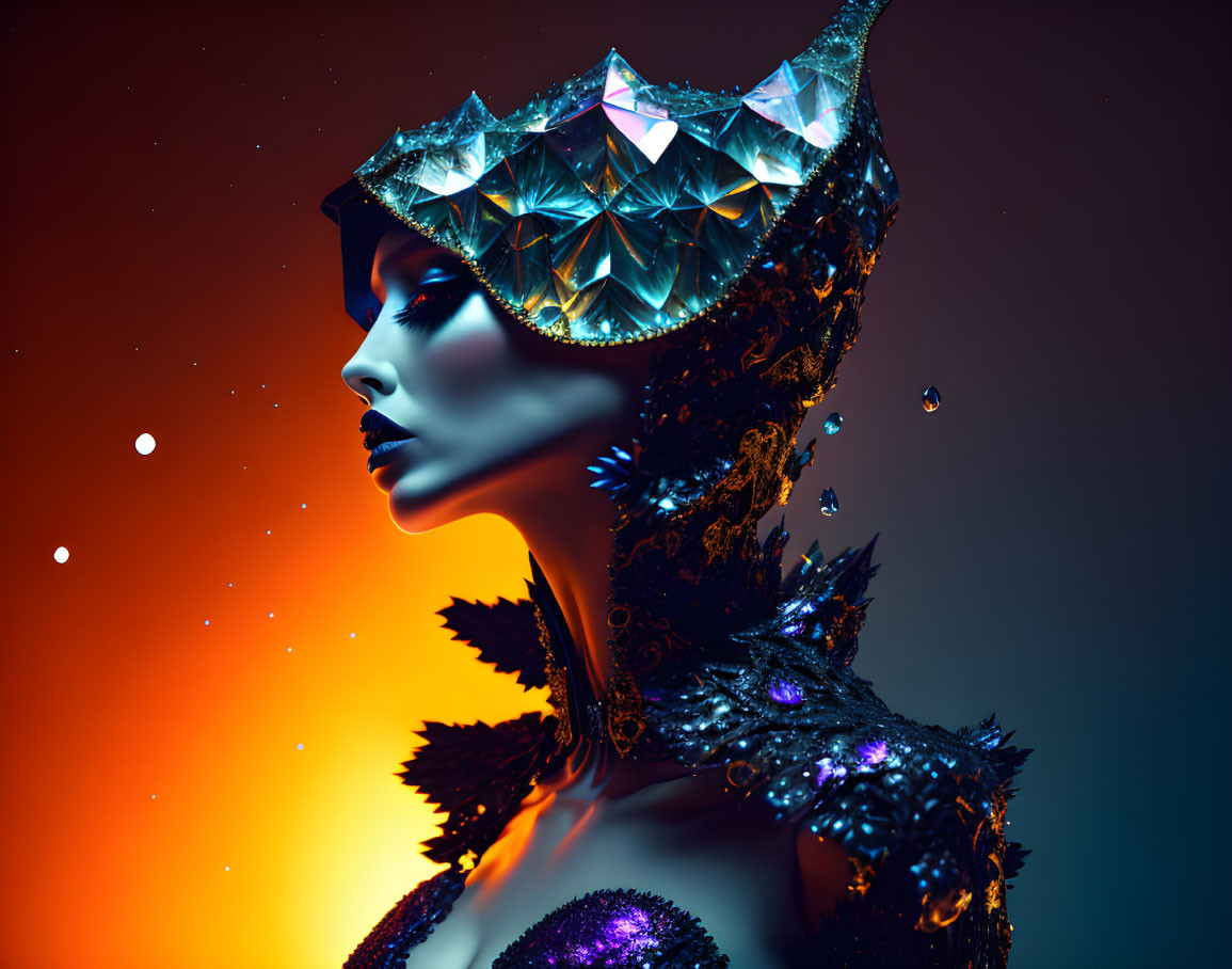 Woman with Stylized Metallic Headwear on Color Gradient Background