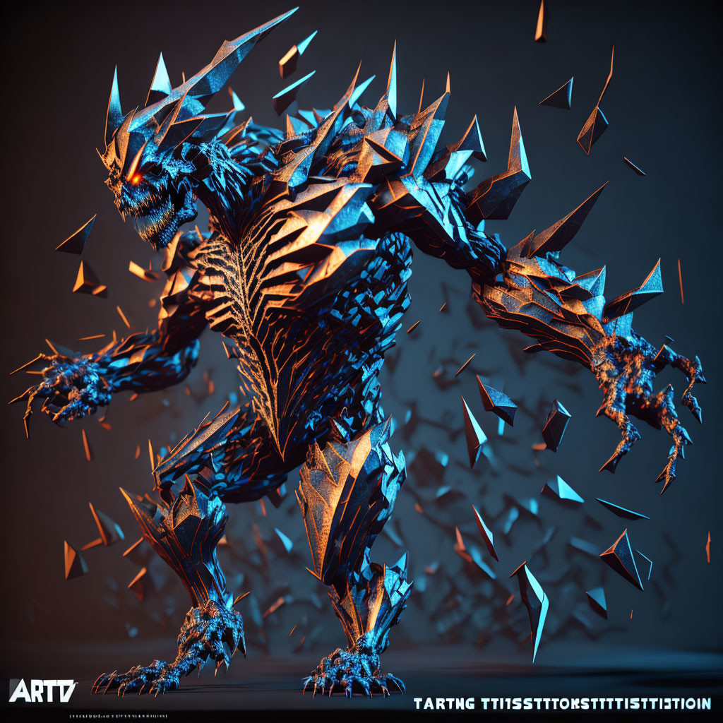 Crystalline creature with shards in 3D render