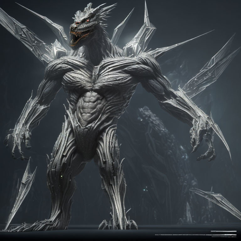Towering creature with icy spikes and red eyes