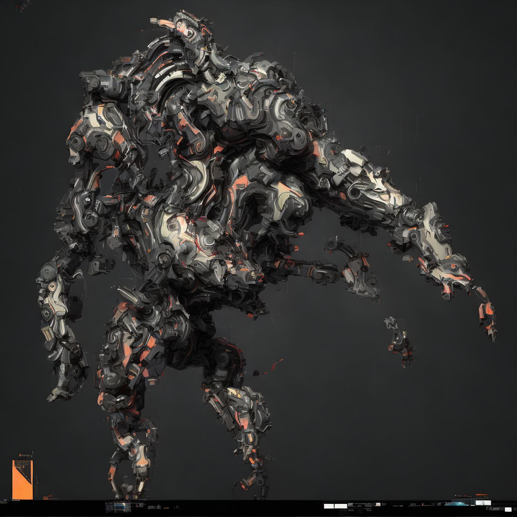 Detailed mechanical quadruped creature artwork on dark background
