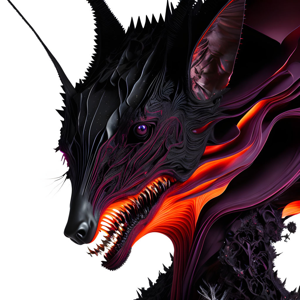 Detailed Dragon Artwork with Black, Orange, and Purple Elements