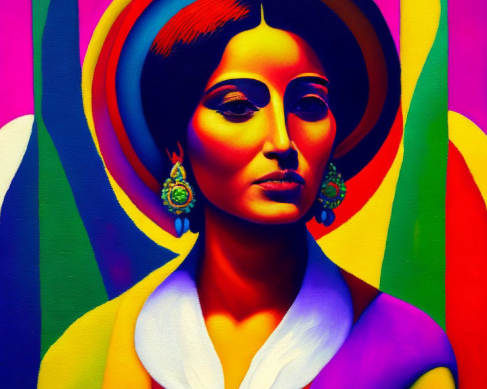 Colorful Portrait of Woman with Intense Gaze