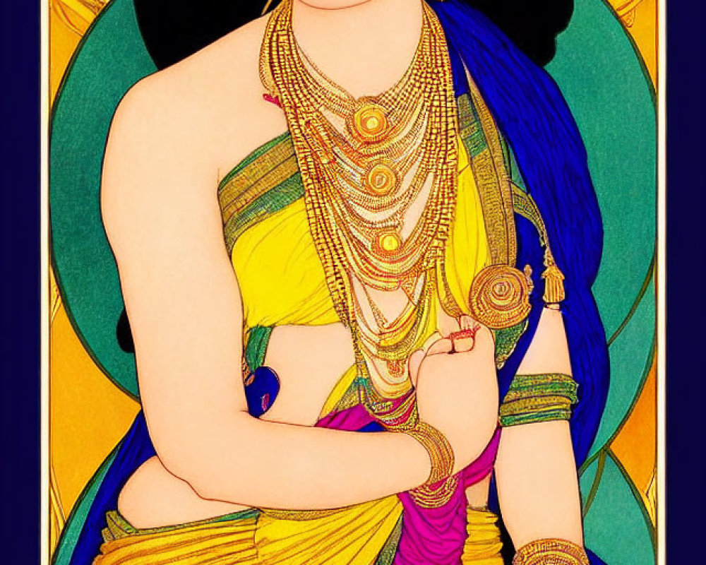 Traditional Indian Jewelry Adorns Woman in Yellow Saree