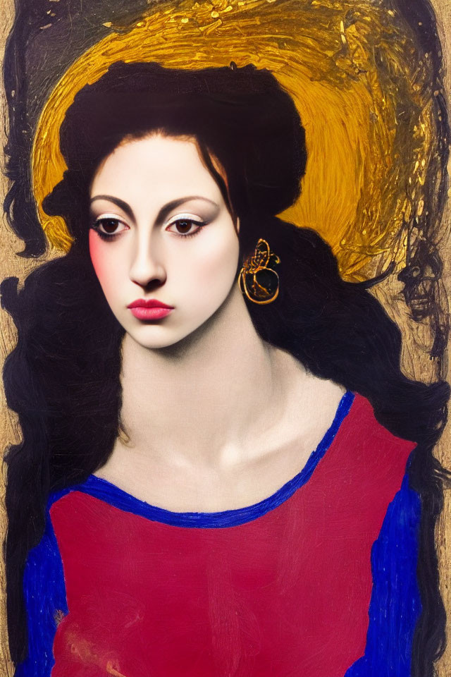 Portrait of Woman with Golden Halo and Red Blouse