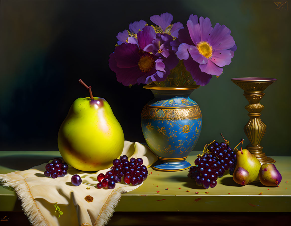 Still life with a with grapes and pears