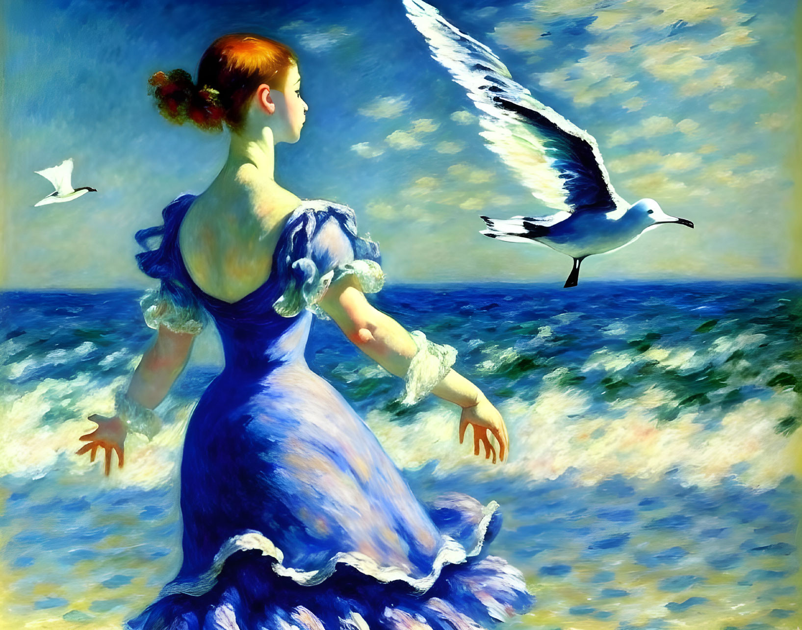 Waving sea, ballerina and seagull