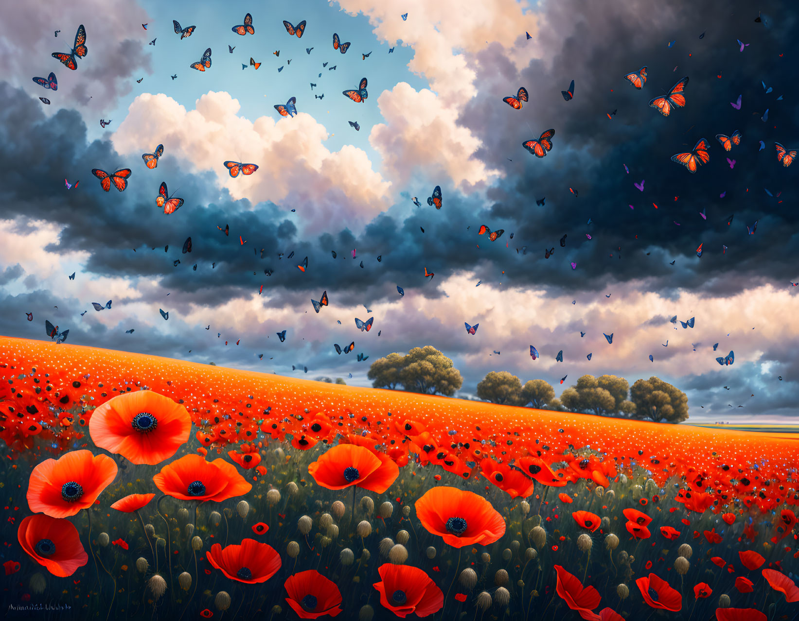  Poppies and Butterflies